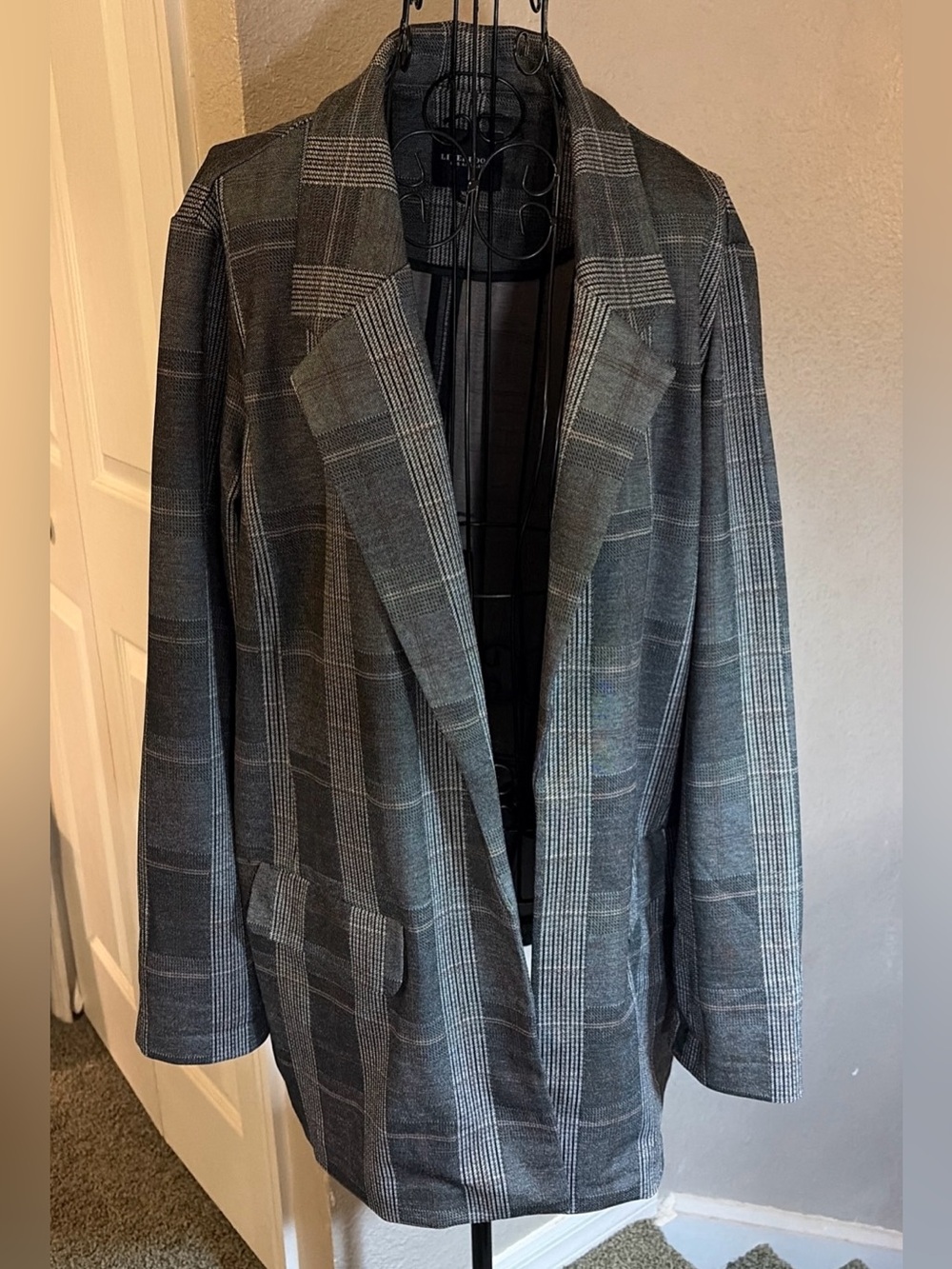 Liverpool Los Angeles Women's Knit Cardigan Sweater Collared Open Plaid XL NWT
